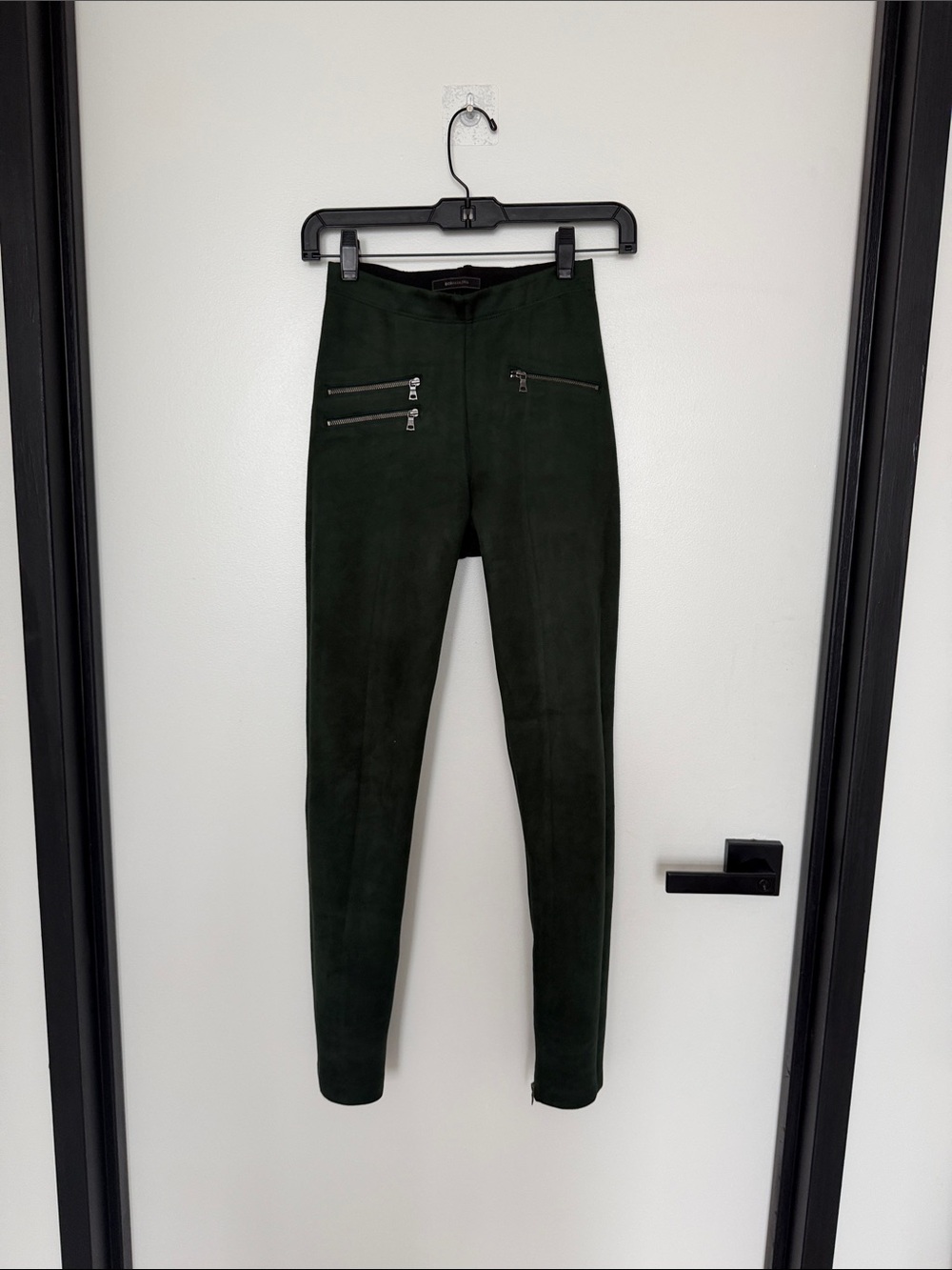 BCBGMaxAzria Dark Green Suede-Look Leggings with Zip Pockets
